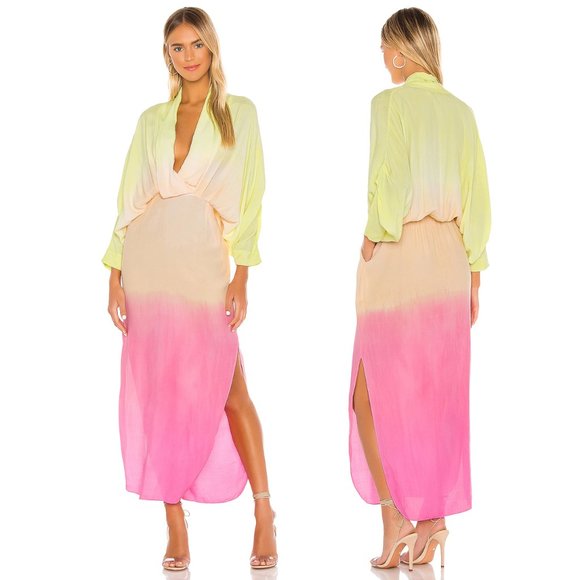 S/W/F Dresses & Skirts - NEW SWF Sunset Maxi Dress Sunset Green Pink XS XSmall Chiffon Summer Midi S/W/F